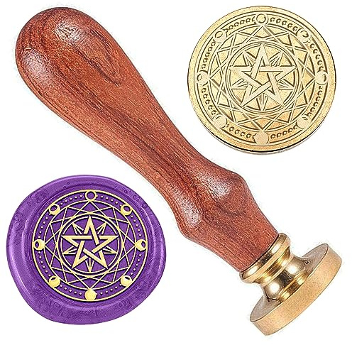 DELORIGIN Wachssiegelstempelset Stern Magischer Kreis Wachsstempel Mondphase Messing Wachsstempel Retro Siegelwachsstempel Für Briefumschläge Einladungen Weinpakete Grußkarten