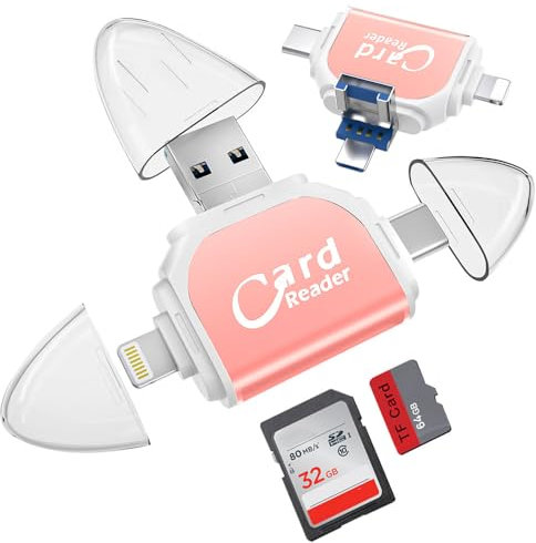 ZOYDP Lector de Tarjetas SD TF Universal Multipuerto 4 en 1, Lector de Tarjetas de Memoria USB C, SD TF, Lector de Tarjetas 4 en 1, Lector de Tarjetas SD Lightning, Adaptador USB de Tarjeta SD