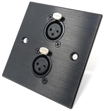 Brushed Aluminium Twin 3-Pin XLR Female Sockets D-Series Outlet Wall Faceplate – Durable Metal Plate for Audio, Amplifier, Microphone, Mixer, and Speaker Connections