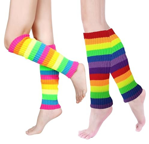Rainbow Leg Warmers,2 Pairs Of Neon Leg Warmers Kids,80s for 80s Women Dance Exercise Party Yoga Accessories