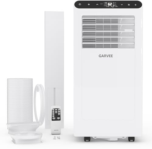 Garvee Condizionatore portatile 8000 BTU, per ambienti fino a 400 metri quadrati, telecomando con 4 modalità CA, deumidificatore silenzioso, ventilatore, set di installazione incluso: