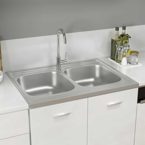 Genérico Fregadero de Cocina Doble Seno Acero Inoxidable 800x600x155 mm,Bricolaje,Fontanería,Piezas para fontanería,Lavabos y fregaderos,Fregaderos,147235