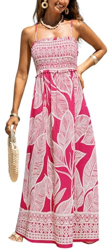 CUPSHE, Maxi abito estivo da donna con motivo floreale e punto smock, senza maniche, increspato, con spalline sottili, abito elegante da spiaggia