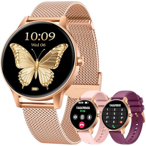 Smartwatch Donna Orologio Chiamate Bluetooth: 1,27 Tondo Touch Orologi Smart Watch da Impermeabile Sport Fitness Contapassi Cardiofrequenzimetro Pressione Caloriec Oro Polso per Android iOS Telefono
