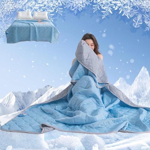 Kühlende Sommerdecke, Leichte Dünne Doppelseitig Kühldecke, Selbstkühlende Decke Sommer Cooling Blanket Für Bett, Kühlfaser Steppbett, Sommerbettdecke Für Camping Und Heiße Tage (Blau,200*150cm)