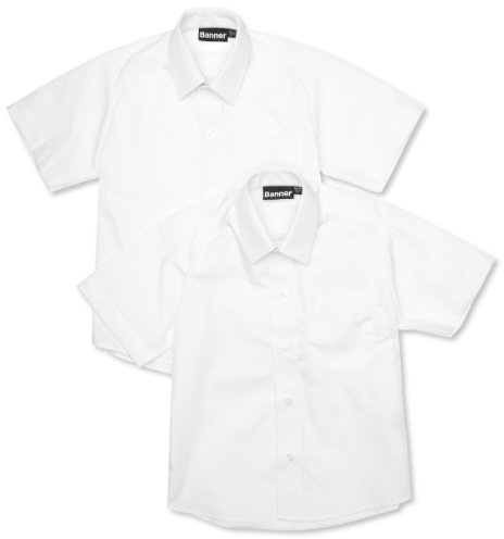 Blue Max Banner Boy's Twin Pack B Short Sleeve School Shirt, White, 14.5 Collar