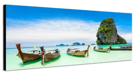 Boot am Strand Thailand Traumurlaub 150x50cm Breitbild als Panorama