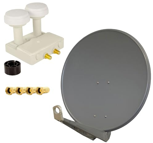 PremiumX DELUXE80 Aluminium 80cm Digital SAT Schüssel Spiegel in Anthrazit für HDTV HD+ 3D 4K Ultra + Monoblock Twin PXMB-6TW WE LNB 0,1dB Astra 19,2° Hotbird 13° + 4X F-Stecker