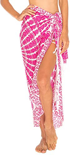 SHU-SHI - Damen Sarong für den Strand - zum Tragen über Badeanzügen & Bikinis - Mandala-Pfauenmuster - Einheitsgröße - Pink/Weiß