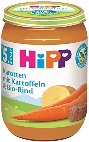 HiPP Karotten mit Kartoffeln und Bio-Rind, 6er Pack (6 x 190 g)