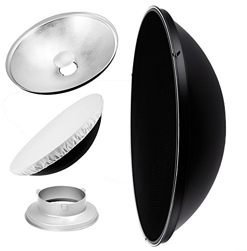 70cm 28 Silver Beauty Dish Parabolic Reflector With Grid & Soft White Diffuser Photography Lighting Portable Studio Flash Light Modifier Beauty Commercial Headshot Photo Shoot (Bowens S-Type, Silver)