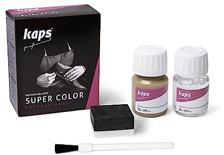 Tinte con Imprimación para Zapatos y Bolsos Textiles Y de Cuero Natural Y Sintético, Kaps Super Color And Preparer, 70 Colores (167 - beig oscuro)
