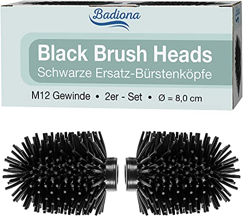 Badiona 2X Silikon Klobürstenkopf | 8cm Schwarze WC Ersatzbürstenkopf | 12mm Gewinde WC Bürstenkopf | Ersatzbürste WC Bürste Ersatz schwarz | Silikon Ersatzbürstenköpfe | 2er Set WC bürste Ersatzkopf