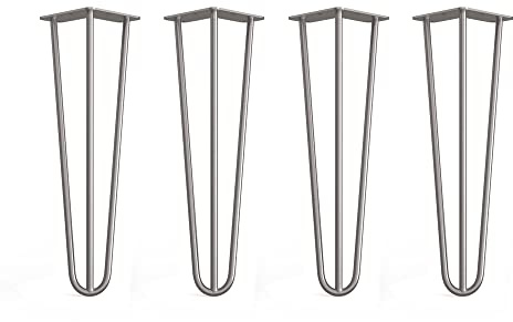 DT Ironcraft Haarnadel-Beine, 40 cm, 3 Stangen, 10 mm, Klarlack, für Bank, Hocker und Nachttisch, mit Bodenschonerfüßen und Schrauben, 4 Stück