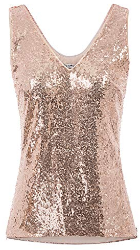 GRACE KARIN Canottiere con Paillettes Donna Estive Camicie Maglietta Top Confortevole Rosa XL