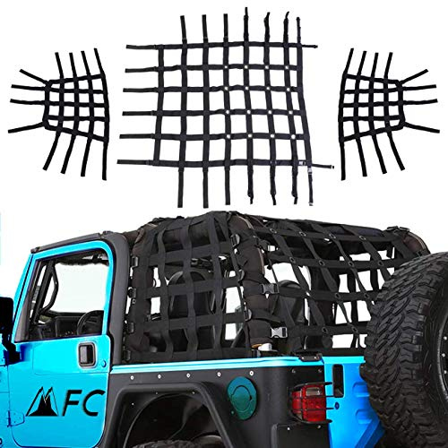 MFC New Black Trail Cargo Net Cargo Restraint Net System Trunk Cargo Mesh Net Fit For 1997-2006 Jeep Wrangler TJ 2 Door
