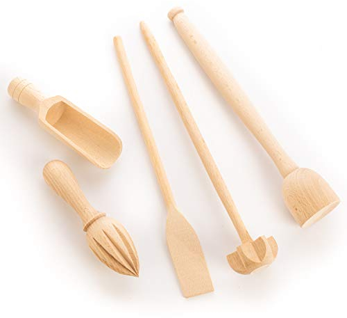 tuuli Kitchen Utensil Set Kitchen Cooking Beech Wood (Whisk, Spatula, Spice Spoon, Potato Masher, Lemon Squeezer)