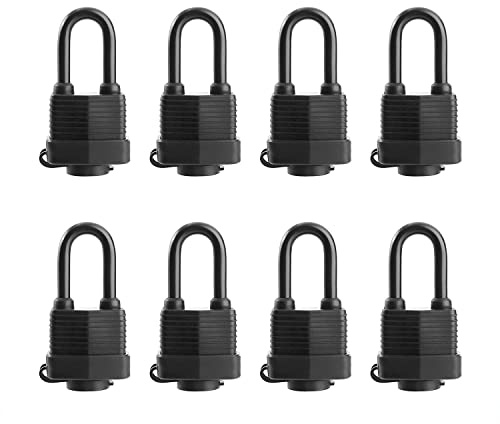 SafiSwords Lot de 8 cadenas étanches avec clés identiques pour une utilisation en extérieur, serrure en acier laminé robuste, 4,5 cm de large, long cadenas