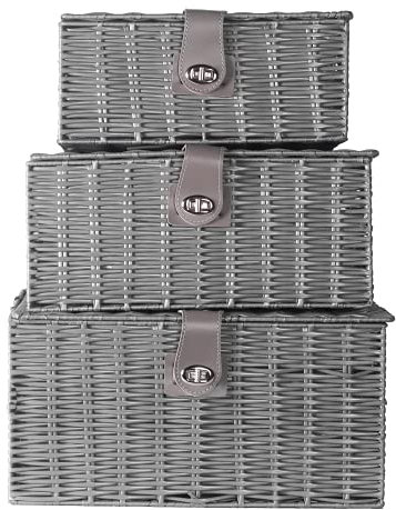 Resin Woven Storage Baskets - Set of 3 | Shelf Storage Boxes | Home Organisers Bins (3 Sizes) | For Bathroom, Bedroom or Play Room | M&W (Grey)