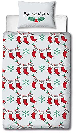 Friends Officially Licensed Duvet Cover Set Holly Design | Reversible 2 Sided Bedding Duvet Cover Official Merchandise Including Pillow Case (Single)