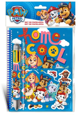 PAW PATROL - Schreibwaren-Set für Kinder, Notizbuch, A5, Bleistift, Stift, Radiergummi, Miniblock, Sticker
