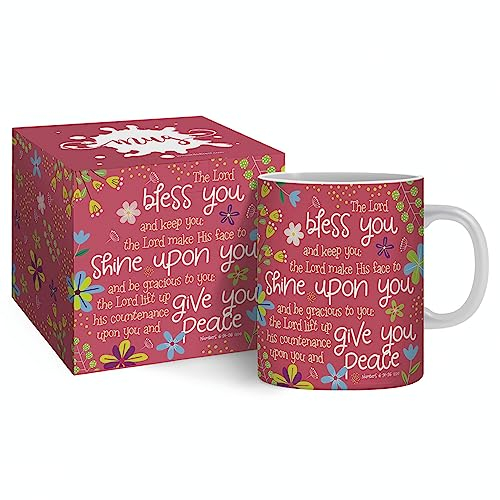 Christian Mug with Gift Box, Bless You (Pink), with Bible Verse Numbers 6:24-26. Bible Verse Mug Makes Perfect Christian Gifts for Women, by Just Cards Direct