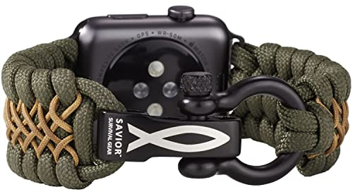 Savior Survival Gear Ersatzarmband für Apple Watch, 42 mm, aus 550 Paracord mit verstellbarem Edelstahlbügel