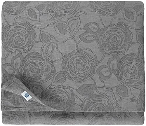 Linen & Cotton Jacquard Tischdecke Tischtuch Tischwäsche Roseus Damast Muster - 100% Leinen, Grau (147 x 250 cm) Festliche Quadratische für Home Küche Dekoration Gastronomie Geburtstag Hochzeit