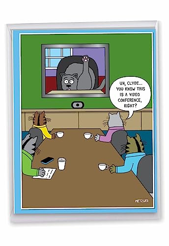 NobleWorks, Cat Video Conference – Hysterische Geburtstagskarte (21,6 x 27,9 cm) – J9316BDG