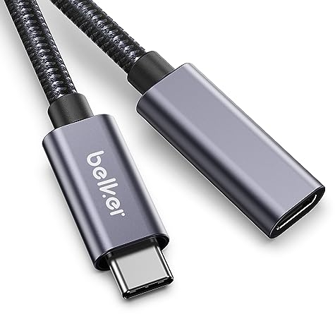 Belker USB C Extension Cable 0.5M/2Pack New Version USB3.2 (10gbps) Type C Male to Female Extension Charging & Sync for MacBook Pro 2021 M1 Pro M1 Max Galaxy S22/S21/Note 20 Pixel 7 Tab S8 Grey
