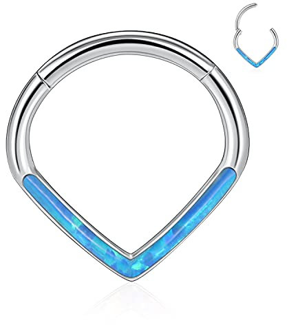 AROWRO 16G Silber Septum Ringe Tear Drop Septum Schmuck Edelstahl Scharnier Segment Ring 10mm Nasen Ringe Septum Clicker Daith Ohrringe Blau Opal Intarsien Daith Rook Helix Piercing Schmuck