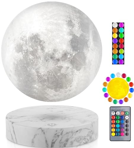 VGAzer Lampe de lune à lévitation magnétique, lumière d'ambiance flottante télécommandée de 16 couleurs, imprimée en 3D, lampe de nuit pour la chambre à coucher, gadgets créatifs.