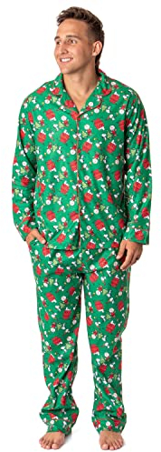 Peanuts Mens' Christmas Snoopy Charlie Brown Button Down Sleep Pajama Set (XX-Large)