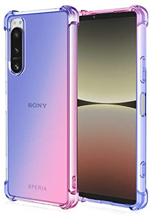 HONLEN Hülle für Smartphone, Compatible with Sony Xperia 5 IV Case, (6.1 Inches) Transparent Farbverlauf Design TPU Silicone Handyhülle, Verstärkung mit Vier Ecken Cover Blau Rosa
