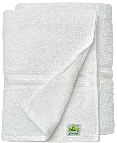 leevitex® Handtuch-Set, flauschig und saugstark, 2 Duschtücher, 70 x 140 cm, Qualität 500 g/m², 100% Baumwolle - Weiß