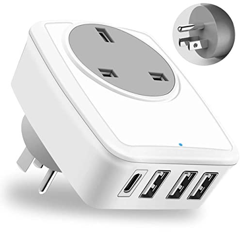 UK to US Plug Travel Adapter, UK to USA Plug Adapter with 3 USB Ports and 1 Type C, American Plug Adapter UK to US USA Travel Adapter from UK to USA, Canada, Thailand, Mexico (Type B)