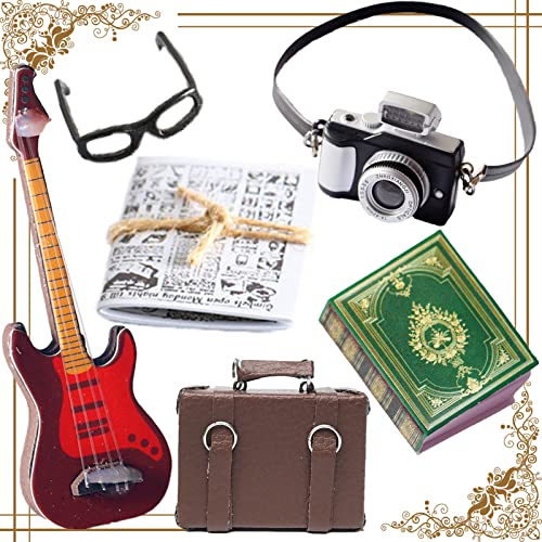 6 Pezzi Miniature Oggetti Reali, Accessori Miniatura Casa House, Mini Libri per Casa Bambola, Mini Kit Ornamenti in Miniatura, Con Occhiali e Giornali, Gioco di Ruolo per Ragazzi e Ragazze