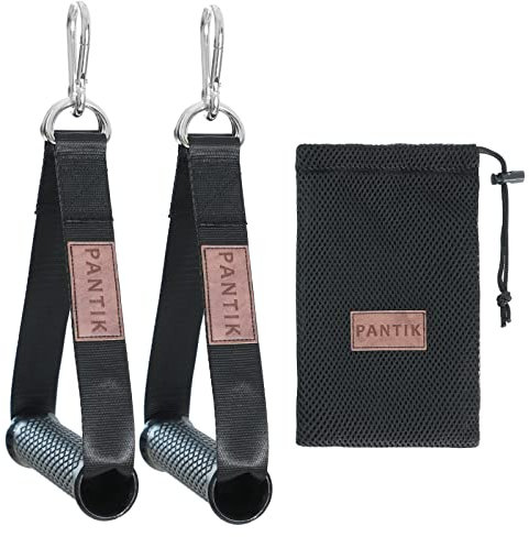 PANTIK Heavy Exercise Handles Gym Cable Machine Attachments Durable Double D Rings Handles Resistance Bands Handles Stirrup Handle Fitness Grip Nylon Strap Solid ABS Cores with Carabiners Set of 2