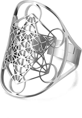SIPURIS Metatron Würfel Ring für Männer Frauen Magie Männer Erzengel einstellbare Fingerringe Siegelring Band Edelstahl Heilige Geometrie Hexagramm Schutz Amulett Ring Aussage Band (Silber)
