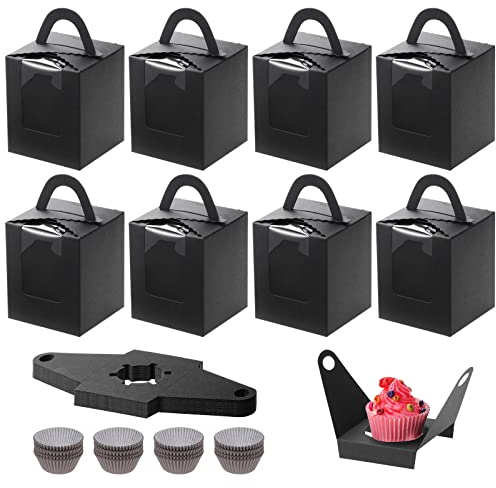 Coolty Lot de 50 boîtes à cupcakes, 1 trou, en carton, avec 100 moules à cupcakes, pour biscuits, muffins, cupcakes, desserts, tartes (noir)