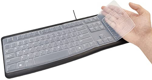 Housse de clavier en silicone ultra mince pour Logitech K120 MK120, housse de clavier pour clavier sans fil Logitech K120 MK120, imperméable, anti-poussière (transparent)