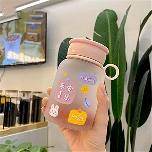 ANIIC Water Bottle Cartoon Transparent Frosted Plastic Cup Outdoor Portable Water Cup With Rope Environmental Protection Water Bottle Sports Water Bottle (Blue : Peace and Joy, Size : 480ml)