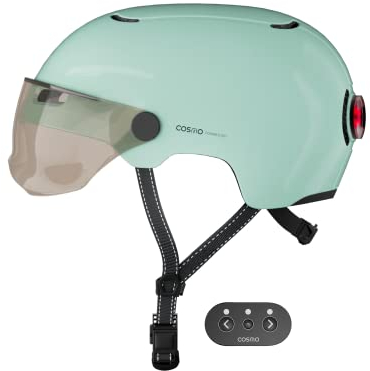 Cosmo Connected Cosmo Fusion Intelligenter Helm für Fahrrad und Roller mit Visier, Shiny Sage, One Size