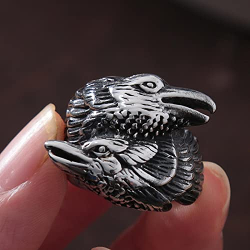 XJruixi Vintage Viking Odin Crow Ring Men Nordic Mythology Two Winding Crow Stainless Steel Biker Men Odin Raven Ring Jewelry Gift