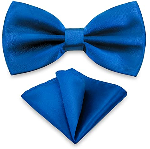 AUSUAYA Herren Fliege Einstecktuch Set, Unisex Design Fliege und Taschentuch für Hochzeit oder Business Formal Tuxedo M-B-T6 (Königsblau)