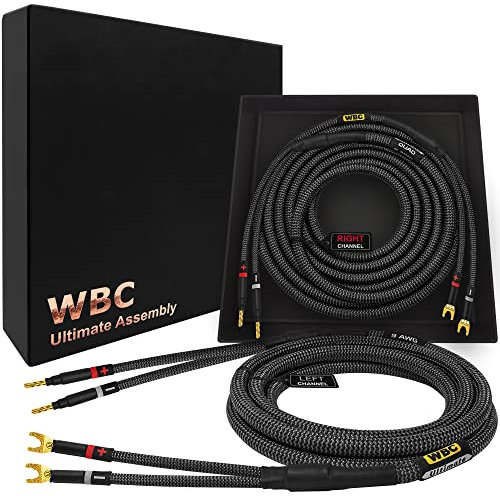 WORLDS BEST CABLES 1.5 Meter ULTIMATE - 9 AWG - Ultra-Pure OFC - Premium Audiophile HiFi Speaker Cable Pair with Eminence Gold Banana (x2) & Spade (x2) Plugs & Carbon Tweed Jacket