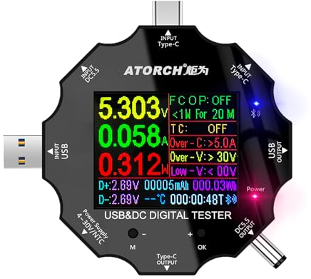 Digitalmultimeter,Spannung,Strom,Leistung,Widerstand,Kapazitätsdetektor,mit Clip-Kabel Unterstützt PD2.0/PD3.0,QC2.0/QC3.0 (UD18)