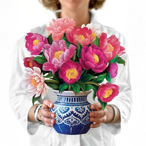 Freshcut Paper Peony Paradise 13 Inch Life-Sized 3D Pop Up Card – Birthday, Mothers Day, Thank You, Gifts for Mom and Her – Includes Notecard and Envelope