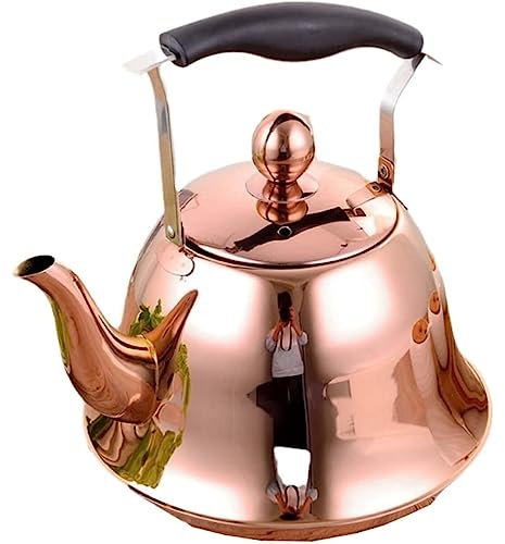 Kettle Pot Tea Stovetop Teapot Whistling Tea Kettle with Anti-Scald Handle for Induction Gas Stove Top Tea Kettle Stovetop Teapot (Color : Rose Gold, Size : 1L)