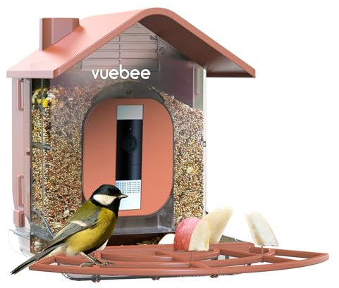 VUEBEE Smart Bird Feeder for Outdoors, Compatible with Ring Stick Up Camera, Brown, Wildlife Feeder, Bird Watching & Surveillance